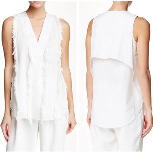 DEREK LAM 10 CROSBY Womens Oversized Blouse White Sz 8 Raw Fringe Overlap Back